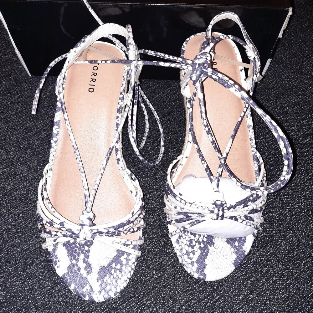 Torrid Snakeskin Print Faux Leather Ankle Wrap Wedges